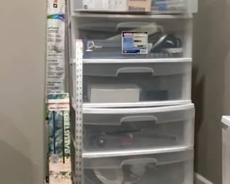 Two Sterilite Plastic Storage Drawers 6 Full Of Household Esssntials For Upkeep Or DIY Projects