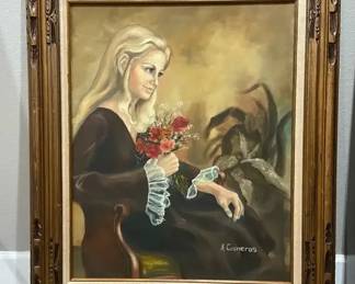 32x39 Framed Oil Painting Lady By K Cisneros