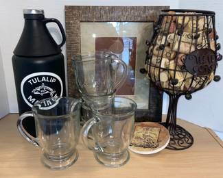 Set of 4 Glass Cups with Growler and Kitchen Decor
