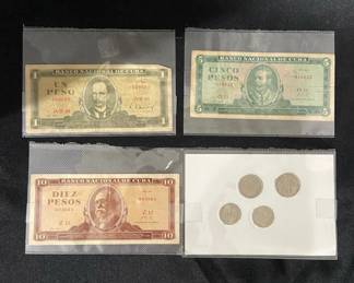 Cuban Paper Pesos 1978 1968 And 1971 With 10  25 Pesos Coins