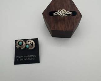 Sterling Silver Celtic Ring  Silver With Turquoise Earrings