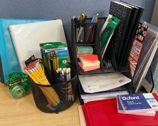 Office Supplies including Metal Organizers Pencils Notebooks and More