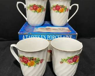 Eight New In Box Regent China English Rose Porcelain Mugs