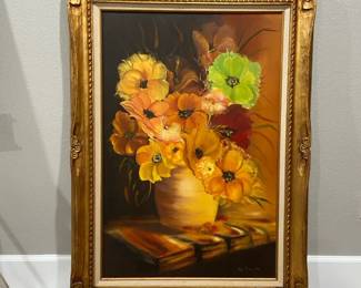 32x44 Framed Oil Painting Flowers By K Cisneros