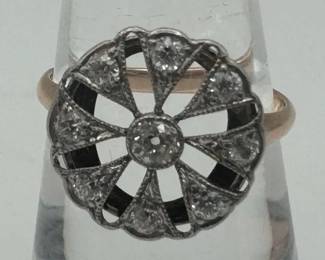 Antique Art Deco 14K Gold Old European Cut Diamond Engagement Ring