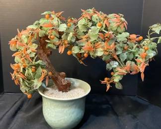 Large Vintage Chinese Jade Quartz Bonsai Tree Celadon Pot