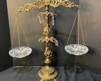Decorative Vintage Brass  Crystal Prism Scales Of Justice