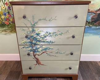 Hand Painted Decorative Dresser with Tree Motif