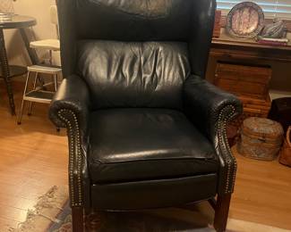 Navy leather recliner 