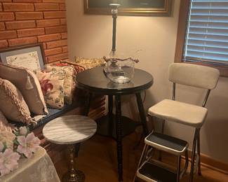 Accent tables, vintage chair/step