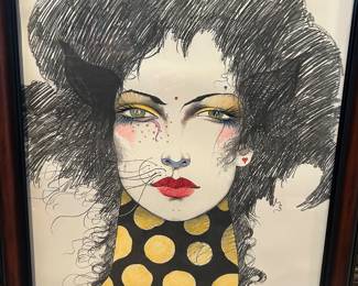 Ramon Santiago “Cat Woman” hand colored, signed and numbered print