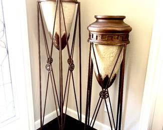 Stately pair tall floor urns