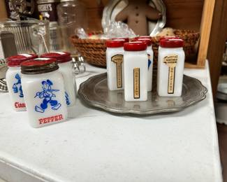 vintage Hazel-Atlas milk glass "Dutch Boy" shakers