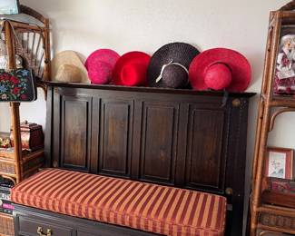 Hats, bed bench and headboard