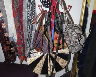 Vintage purses and scarves.