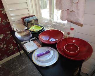 serving bowls and cook books.