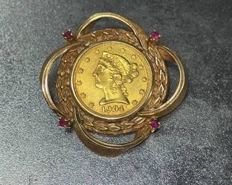 1904 five dollar gold piece with rubies