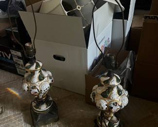 2 PRISTINE ITALIAN PORCELAIN LAMPS CIRCA 1950'S WITH SHADES (NOT PICTURED)