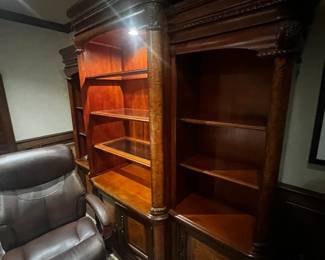 THIS DARK WALNUT TROPHY CASE AND BOOKSHELF UNIT IS SPECTACULAR! PRICED TO MOVE!