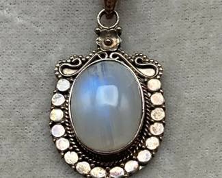 Sterling Silver Moonstone Pendant With Snake Chain