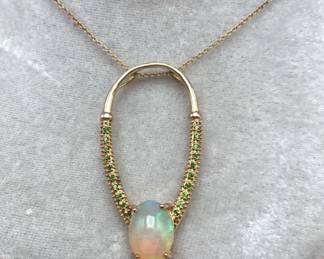 Gold Plated Sterling Silver Opal Pendant With Chain