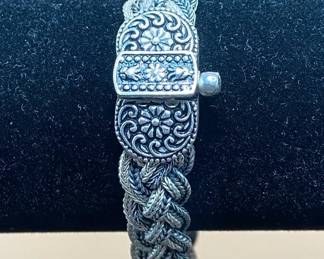 Ladies Sterling Silver Braided Bracelet With Unique Clasp
