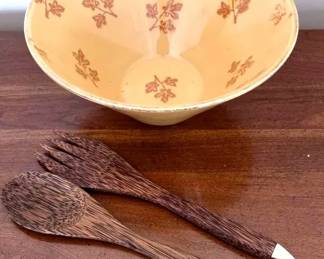 Ceramic Bowl  Mother Pearl Tip Tongs