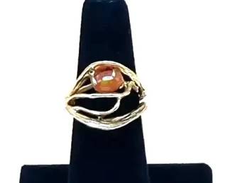 14KYellow Gold Freeform Ring With Fire Opal