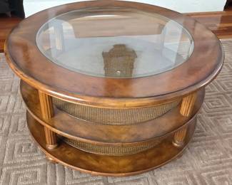Round Glass  Caned Coffee Table