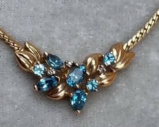 14K Yellow Gold Blue Topaz Necklace