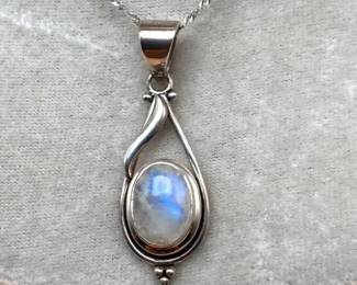 Sterling Silver Moonstone Pendant  Chain