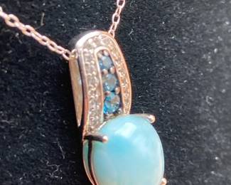 Sterling Silver Blue Larimar Pendant  Chain