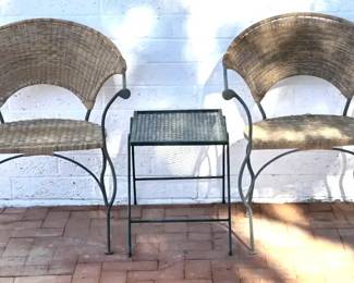 Barrel Back Rattan Chairs  Table