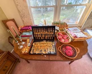Dining Table with Cutlery Set, Candleholders, and Table Linens
