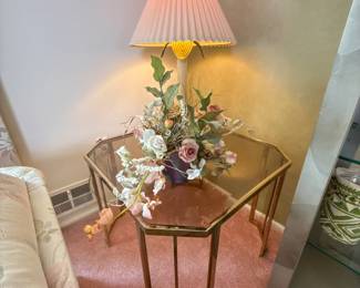 Glass Top End Table with Metal Frame & Decorative Table Lamps and Vintage Lighting