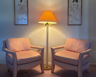 Pair of Vintage Accent Chairs, Lamp and Two Art Pieces