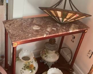 Marble topped side table, lamp parts, project piece