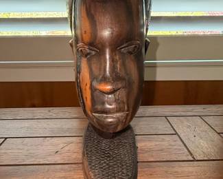 Pair of African Hand Carved Ebony Wood Head Sculptures