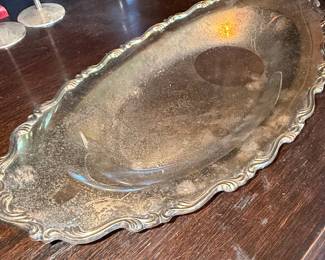 Vintage Silver Plated Oval Serving Tray with Scalloped Edge and Ornate Border
