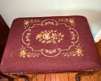 Vintage French Provincial Style Needlepoint Footstool Ottoman
