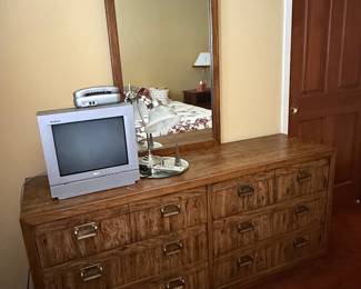 Drexel Heritage Woodbriar Campaign Style Dresser with Mirror