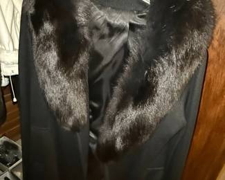 Black Wool Coat with Fox Fur Collar and Cuffs