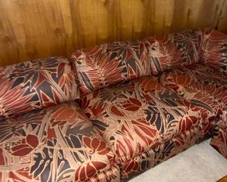Mid-Century Modern Sectional Sofa with Tropical Leaf Pattern Upholstery