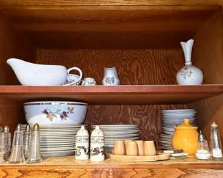 Porcelain Dinnerware and Serving Pieces with Floral Motif