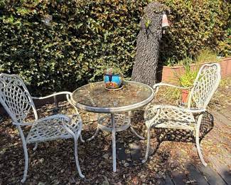 Vintage Cast Iron Bistro Set with Glass Top Table and Two Chairs
