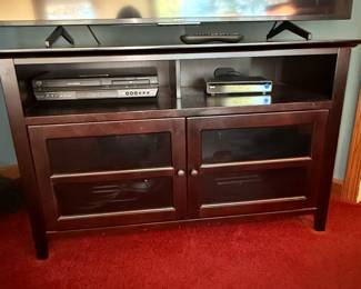 Dark Wood TV Stand with Glass Doors by Walker Edison