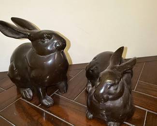 Bronze Rabbit Figurines Set of 3