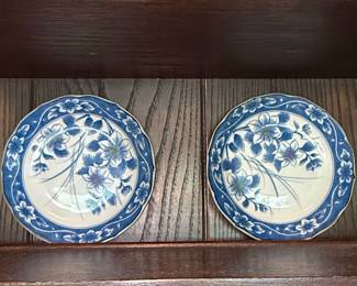 Japanese Blue and White Floral Porcelain Plates (Set of 2)