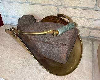 Vintage Brass Fireplace Coal Scuttle with Marble Handle