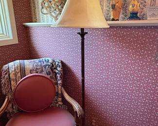 Vintage Brass Floor Lamp with Cream Bell Shade